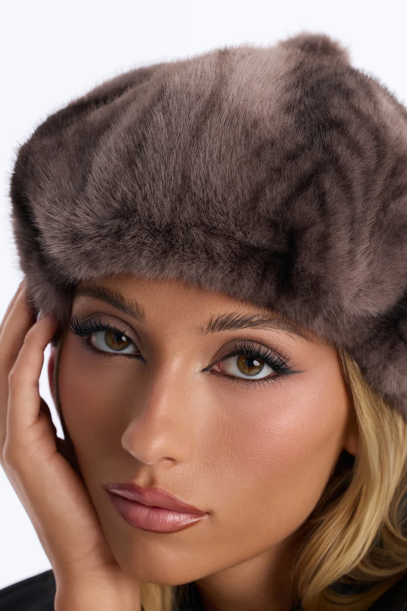 Clyde Faux Fur Beret - Grey/combo