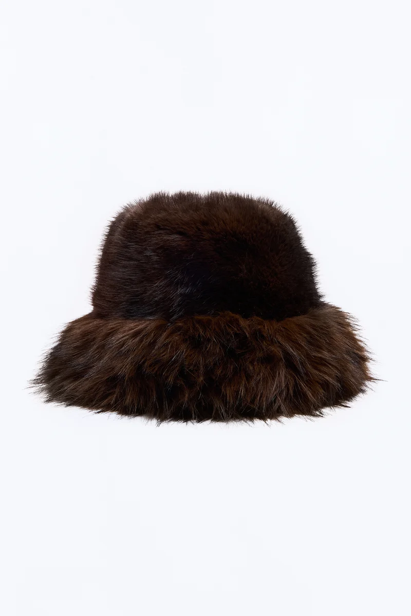 Arctic Play Faux Fur Bucket Hat - Brown