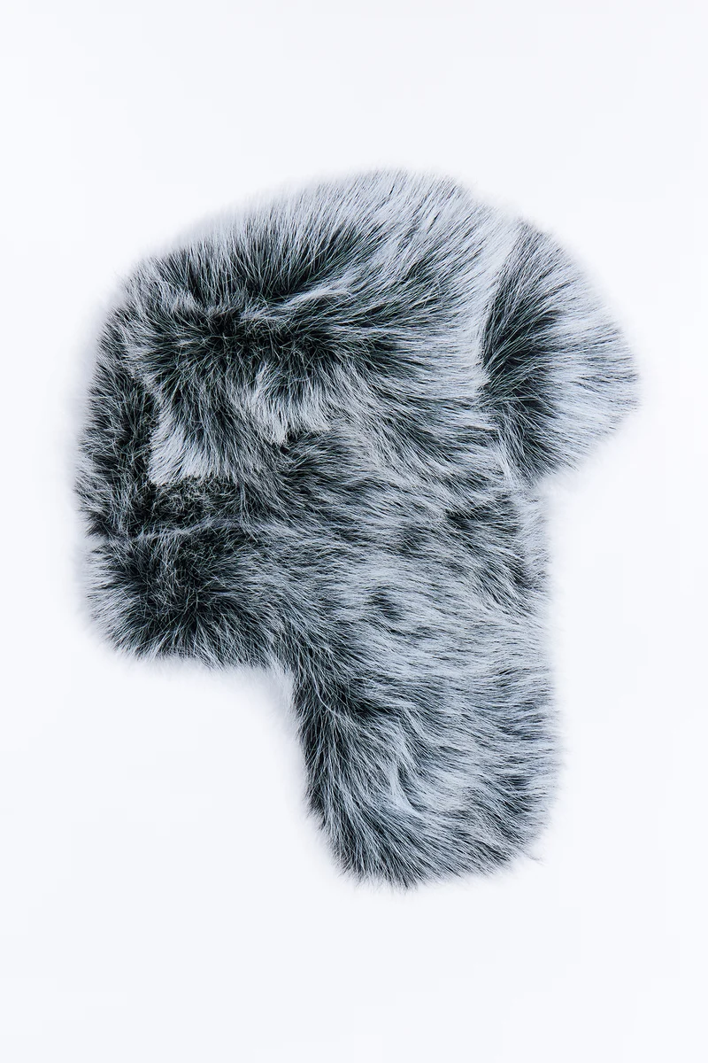 Snow Day Faux Fur Trapper Hat - Grey