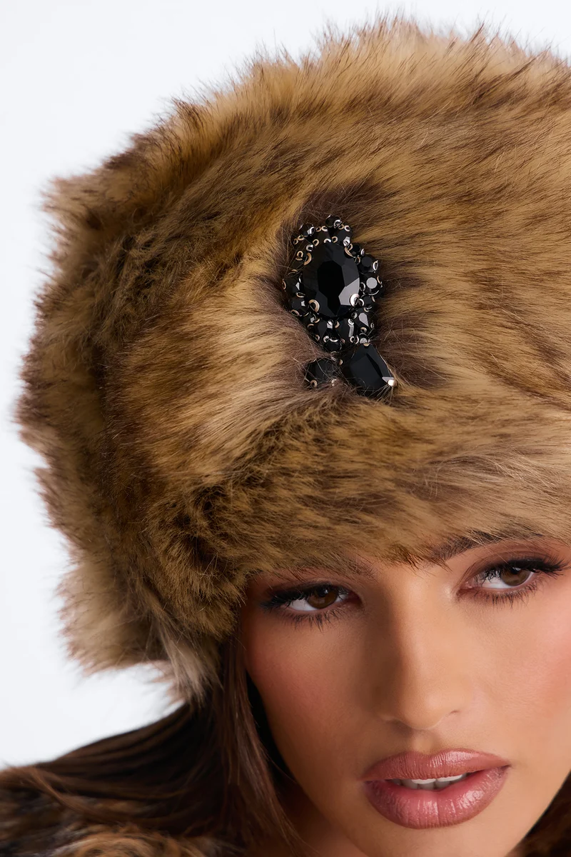 Snowbound Faux Fur Beanie - Brown