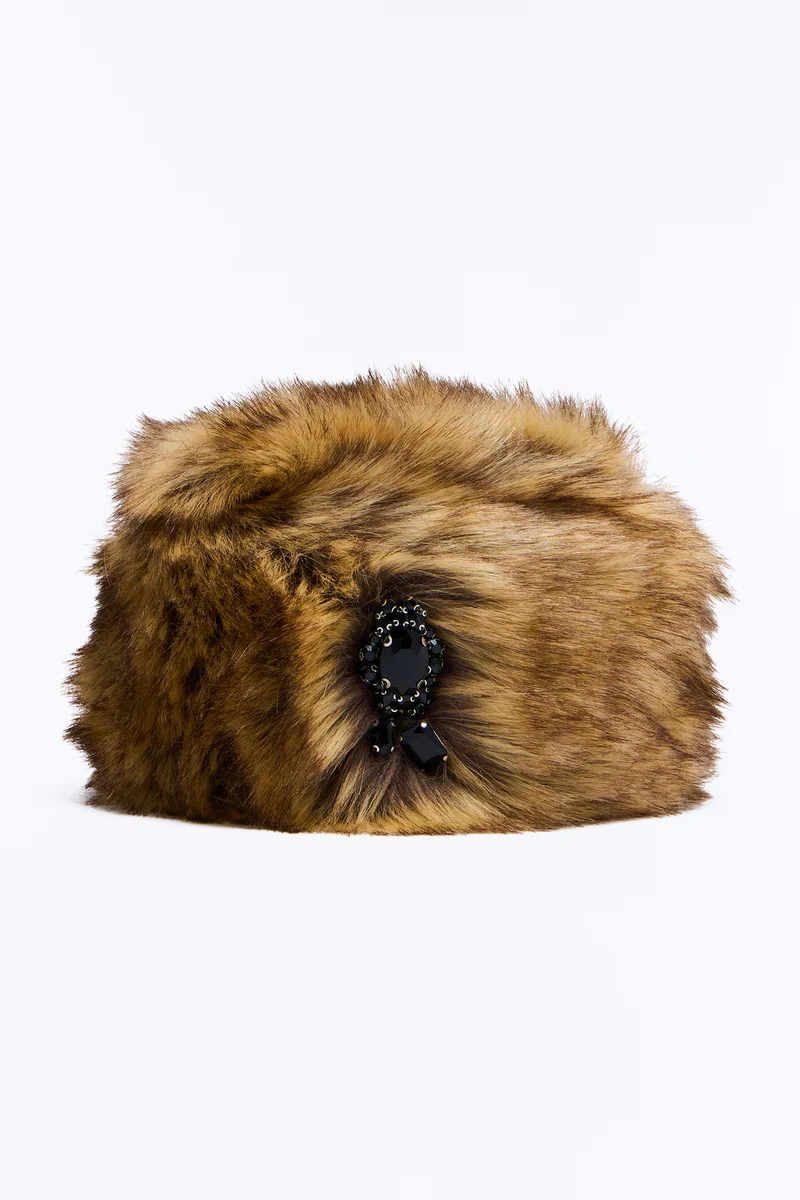 Snowbound Faux Fur Beanie - Brown