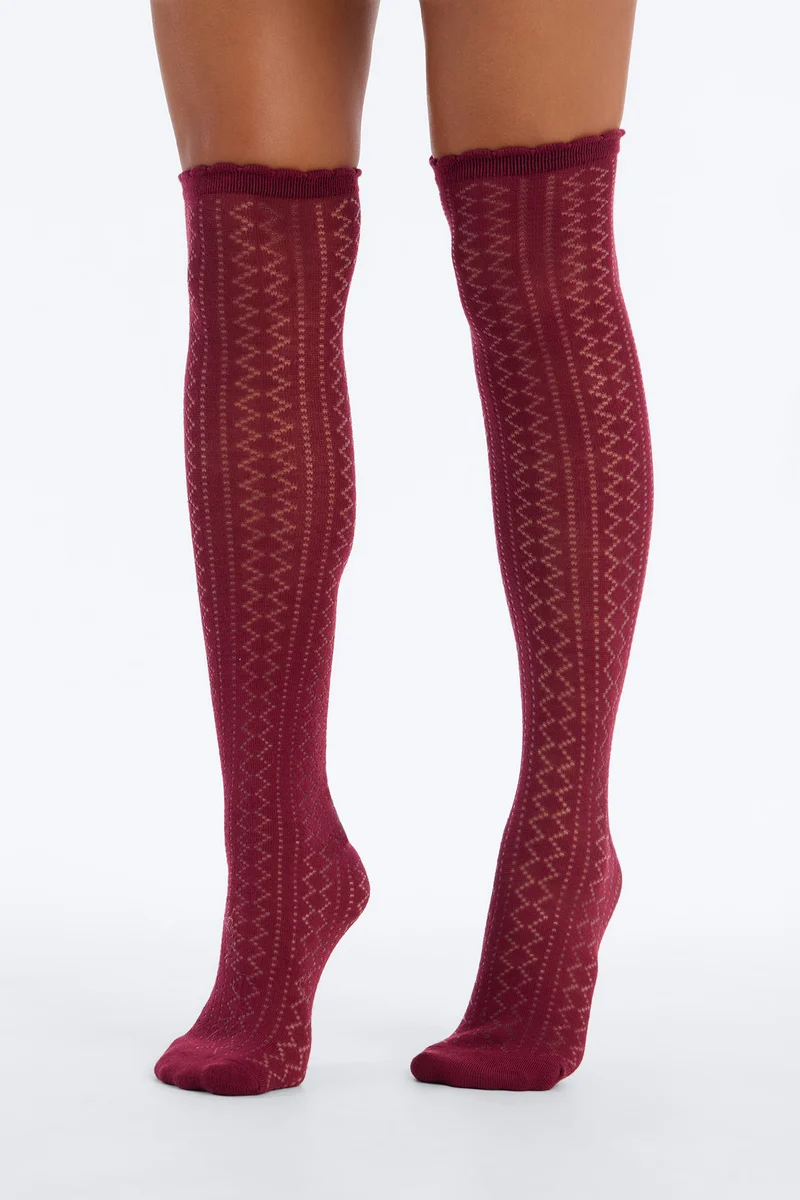 Vintage Charm Knee High Sock - Burgundy
