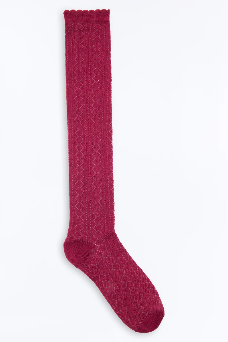 Vintage Charm Knee High Sock - Burgundy
