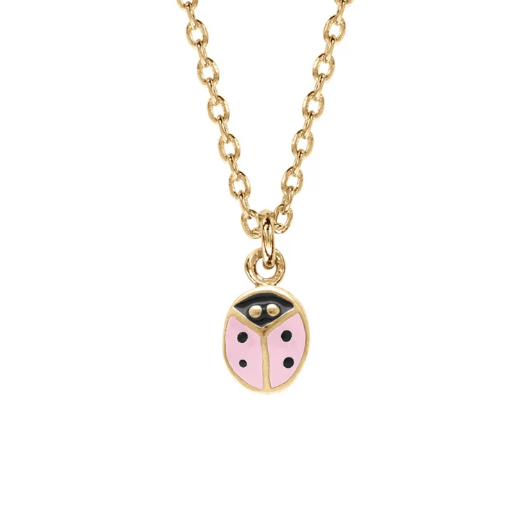 Collier enfant coccinelle résine rose 38 cm – Plaqué or | Azuline