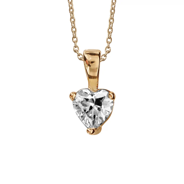 Collier cœur solitaire à oxyde blanc 5 mm – Plaqué or | Azuline