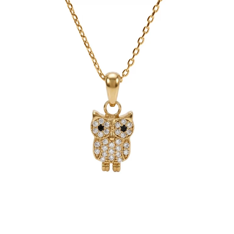 Collier hibou oxydes blancs – Plaqué or | Azuline