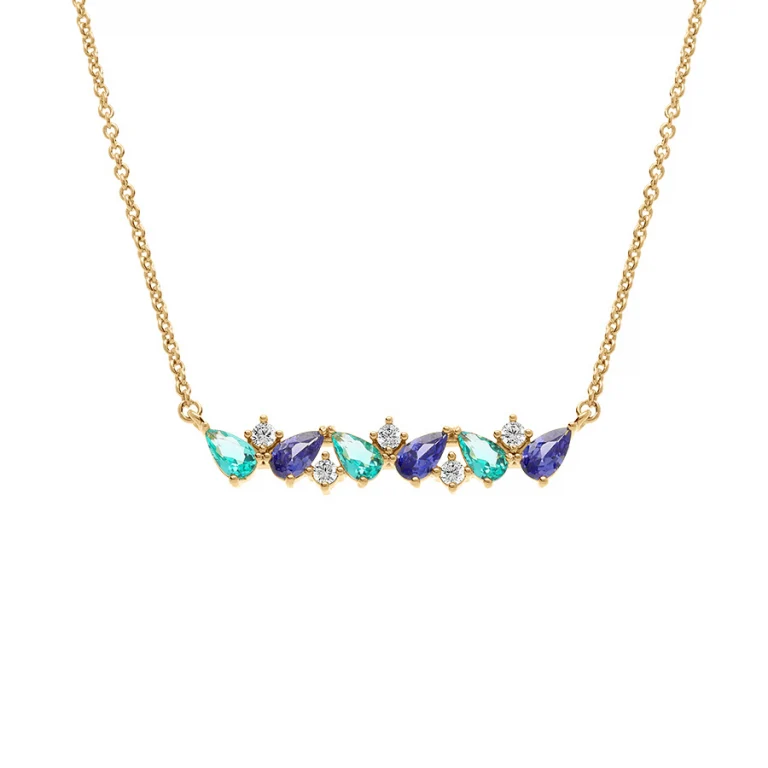 Collier navettes bleu et blanc – Plaqué or | Azuline