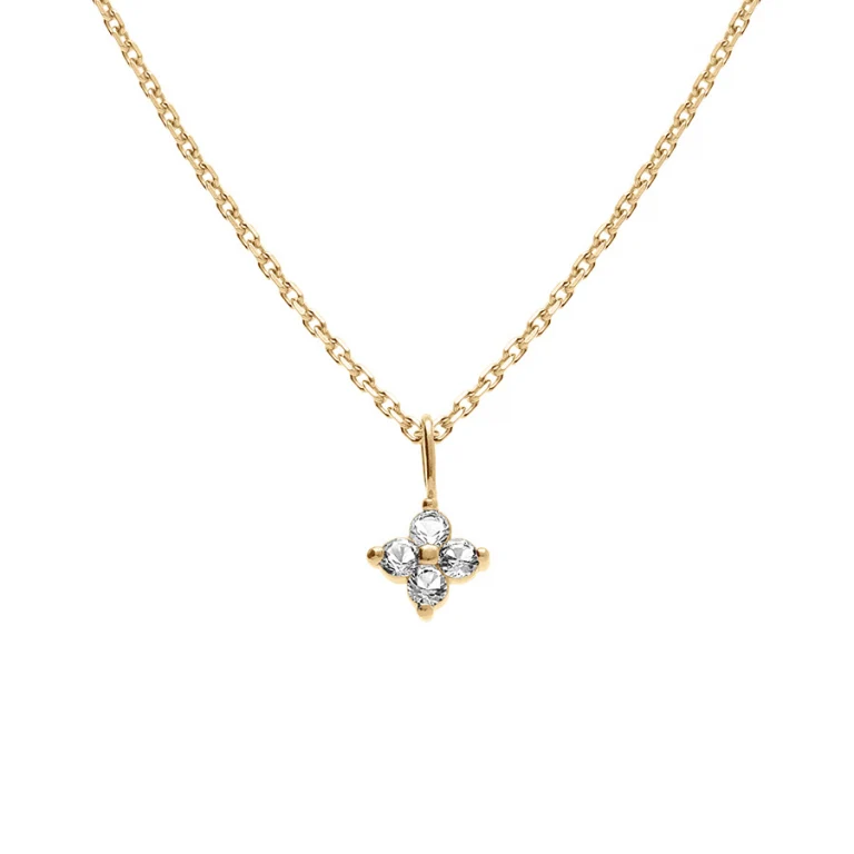 Collier fleur à quatre oxydes blancs – Plaqué or | Azuline