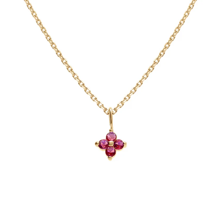 Collier fleur oxydes rouges – Plaqué or | Azuline