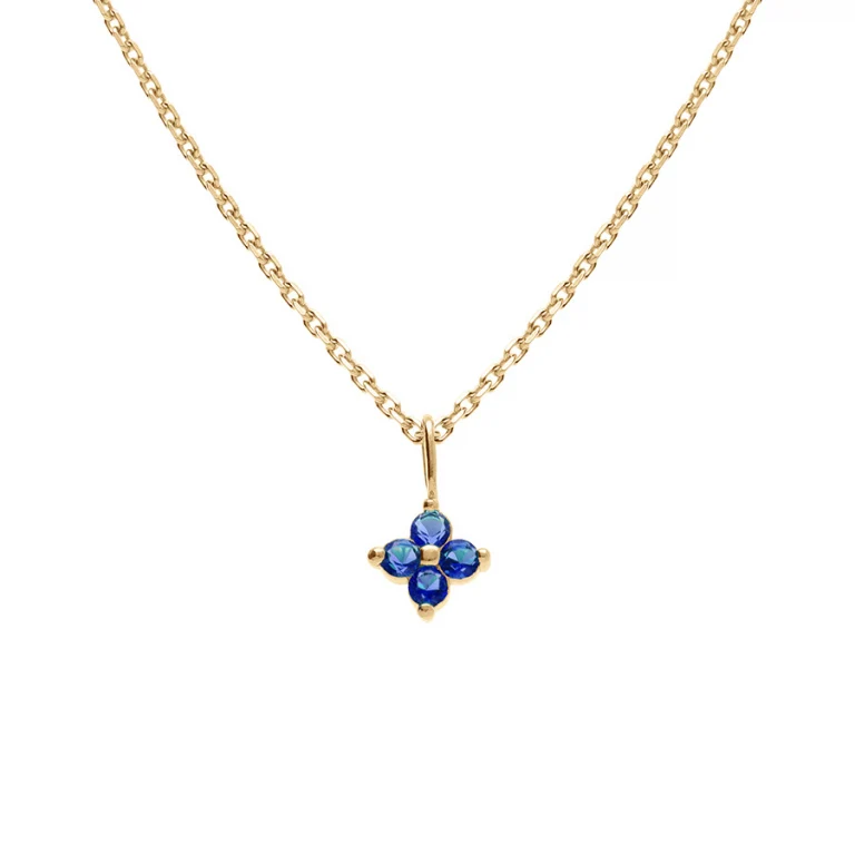 Collier fleur à quatre oxydes bleus – Plaqué or | Azuline