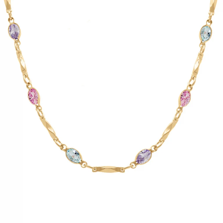 Collier navettes oxydes dégradé rose et bleu – Plaqué or | Azuline