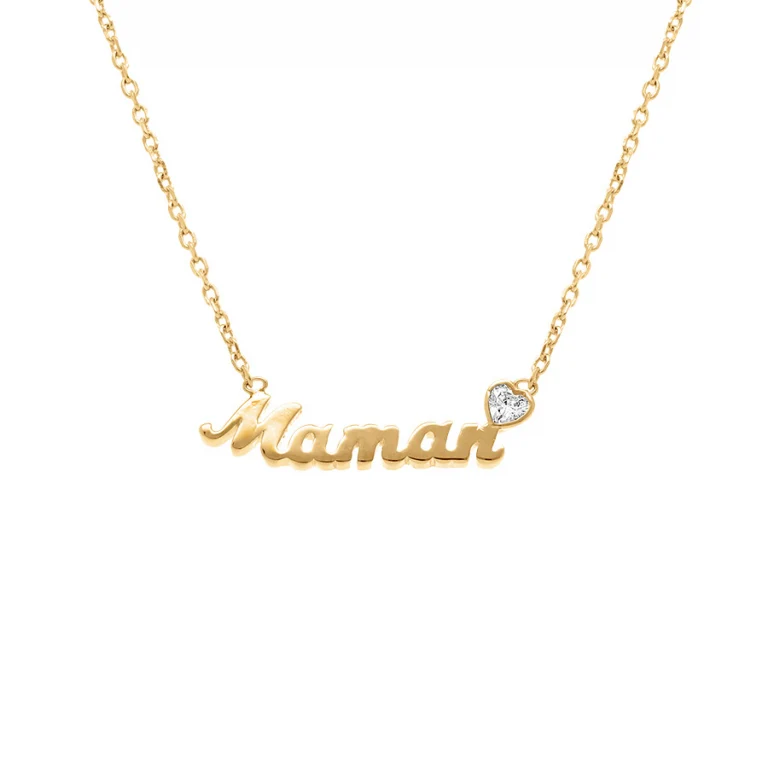 Collier maman cœur oxydes blancs – Plaqué or | Azuline