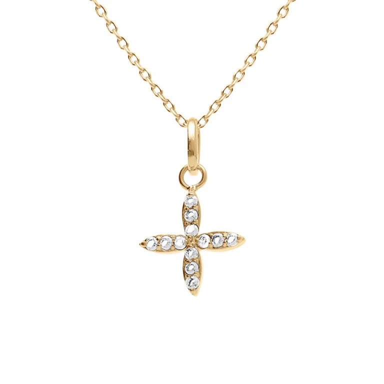 Collier croix fine sertie d’oxydes blancs – Plaqué or | Azuline
