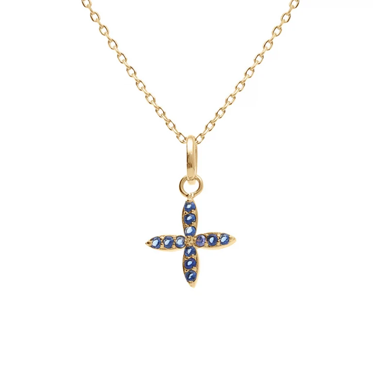 Collier croix oxydes bleus – Plaqué or | Azuline