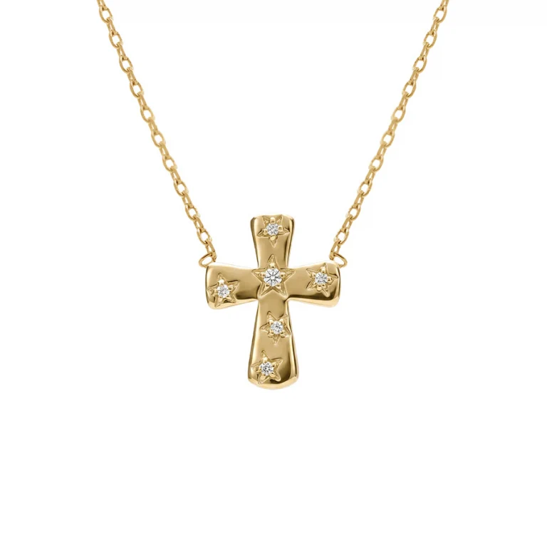Collier croix fluide sertie d’oxydes blancs – Plaqué or | Azuline