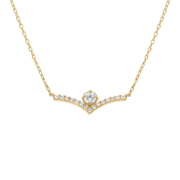 Collier chevron serti d’oxydes blancs – Plaqué or | Azuline