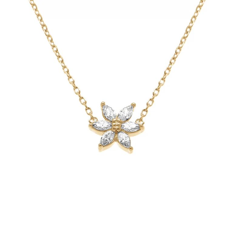Collier fleur étoilée à pétales navette – Plaqué or | Azuline