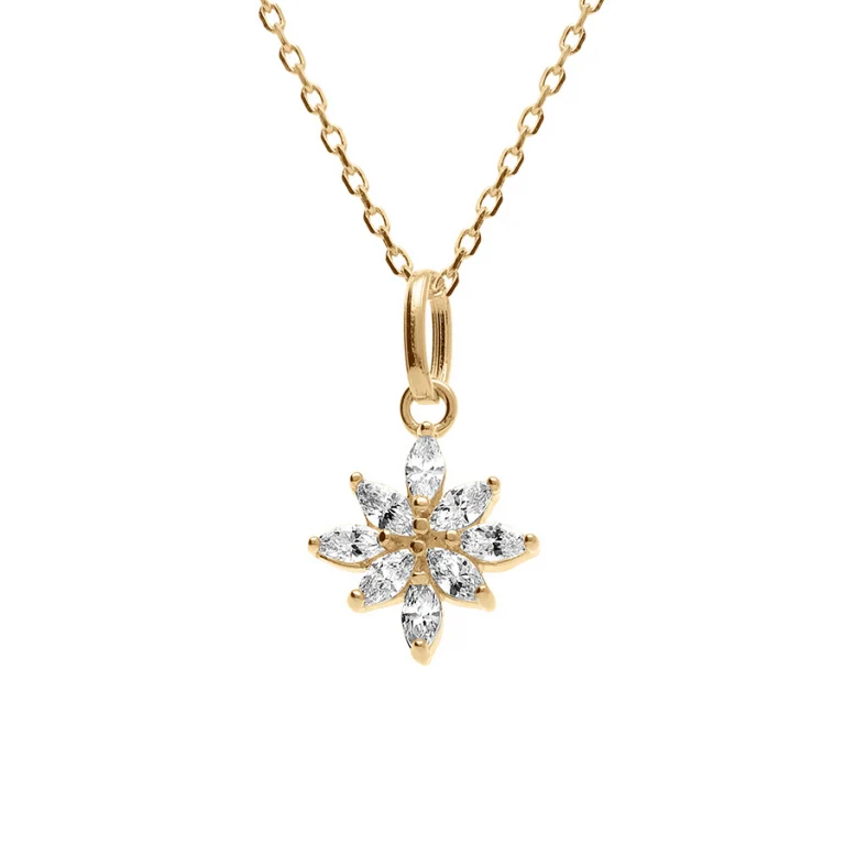 Collier fleur à oxydes navette blancs – Plaqué or | Azuline