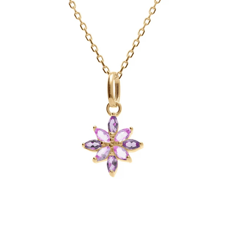 Collier fleur oxydes violets et rose – Plaqué or | Azuline