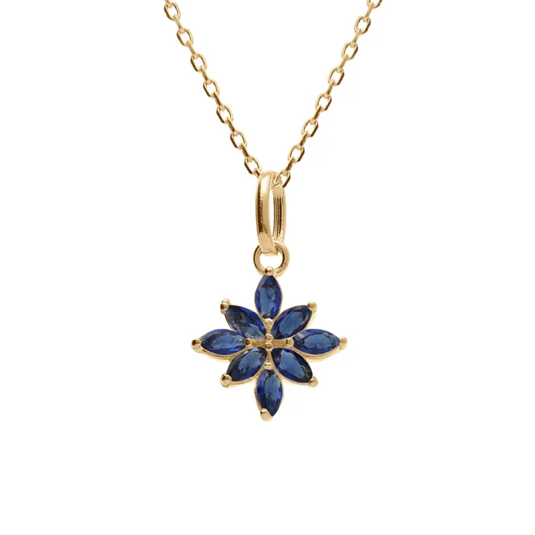 Collier fleur à oxydes navette bleus – Plaqué or | Azuline