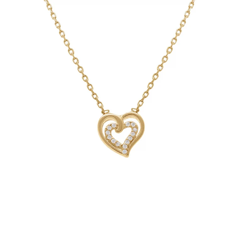 Collier double cœur oxydes blancs coloris blanc – Plaqué or | Azuline