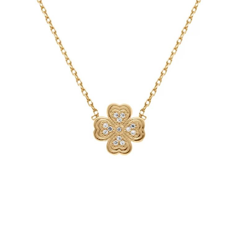 Collier trèfles oxydes blancs – Plaqué or | Azuline