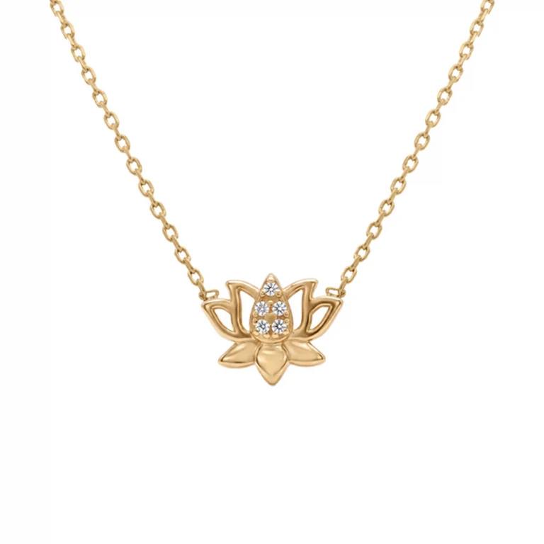 Collier fleur de lotus oxydes blancs – Plaqué or | Azuline