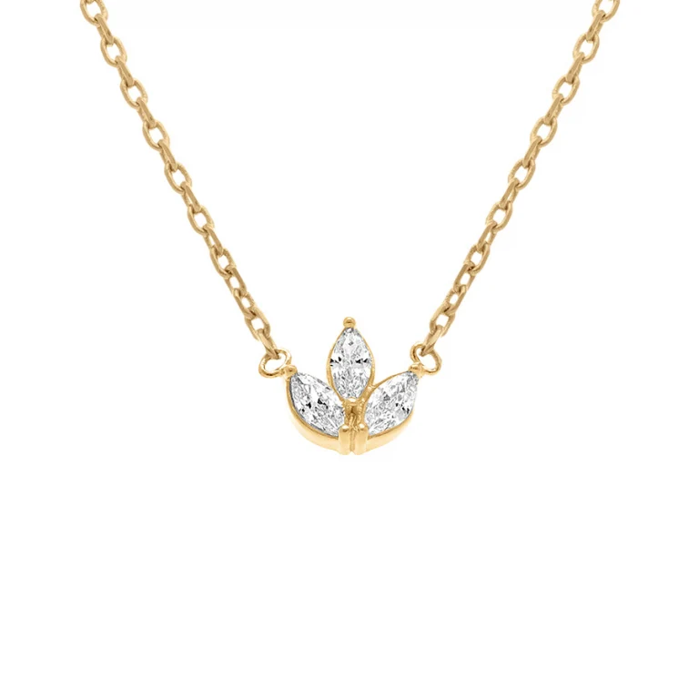 Collier motif feuille oxydes blancs – Plaqué or | Azuline
