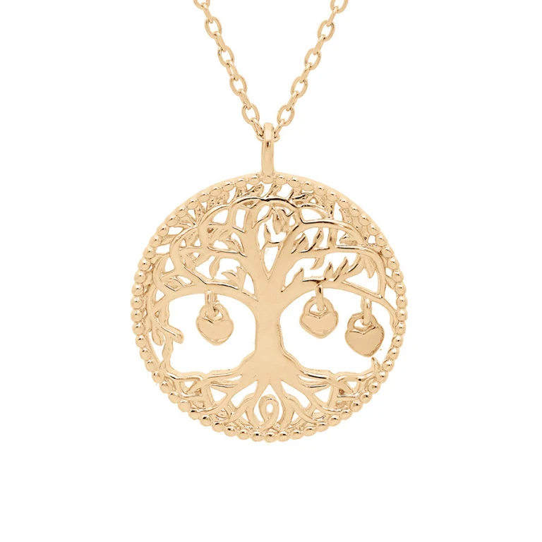 Collier arbre de vie pampilles cœurs ajouré – Plaqué or | Azuline
