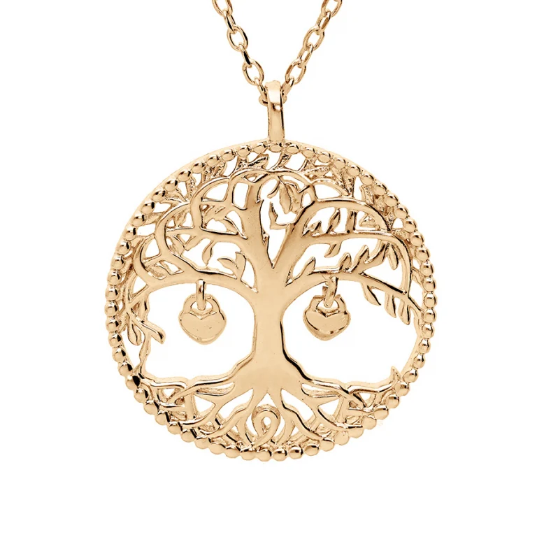 Collier arbre de vie pampilles cœurs – Plaqué or | Azuline