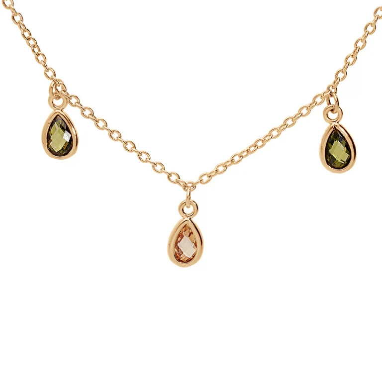 Collier pampilles gouttes oxydes verts et orangé – Plaqué or | Azuline