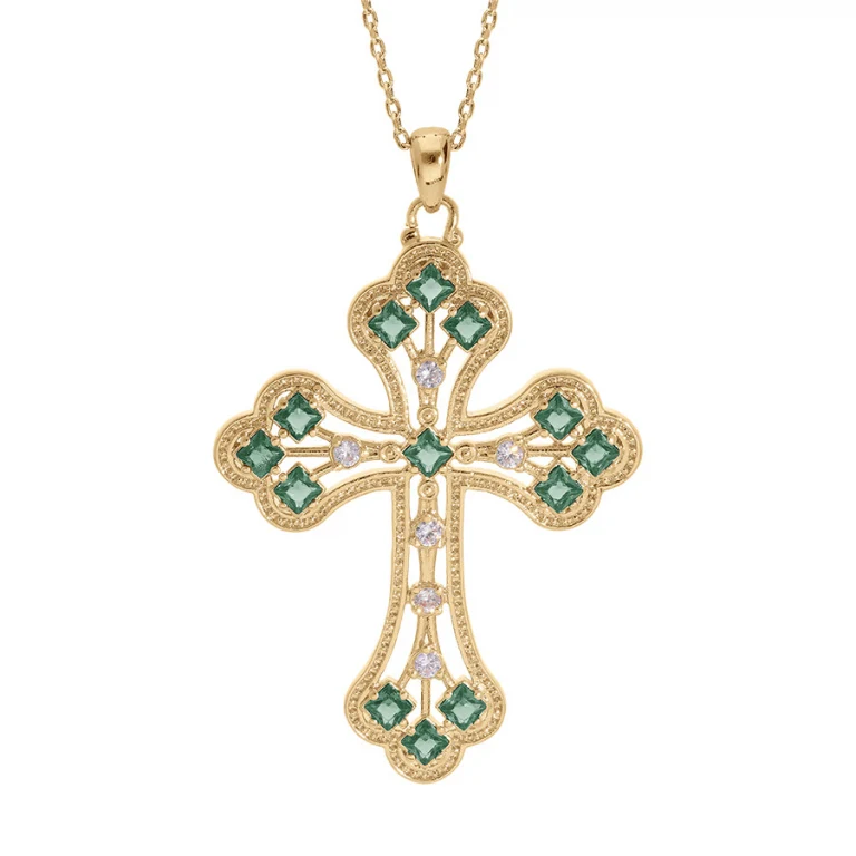 Collier croix oxydes verts – Plaqué or | Azuline