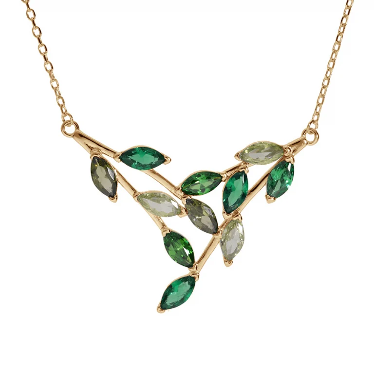 Collier forme pointe oxydes verts – Plaqué or | Azuline