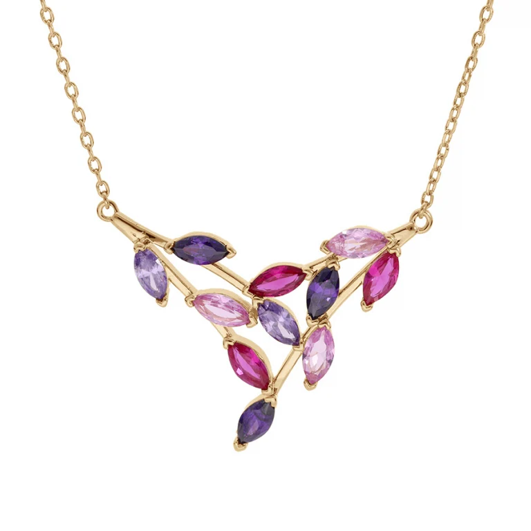Collier forme pointe oxydes violet rose fuschia – Plaqué or | Azuline