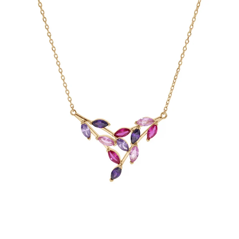 Collier forme pointe oxydes violet rose fuschia – Plaqué or | Azuline