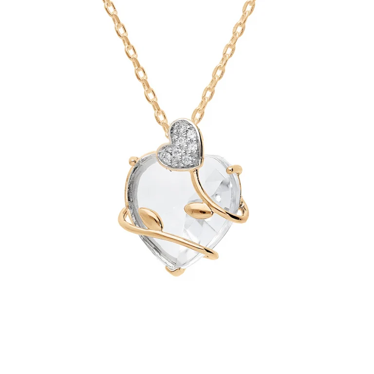 Collier cœur oxydes blancs volute – Plaqué or | Azuline