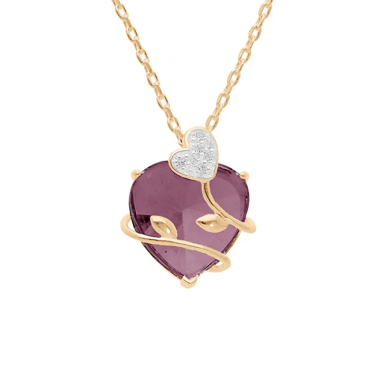 Collier cœur oxydes violets avec volute – Plaqué or | Azuline