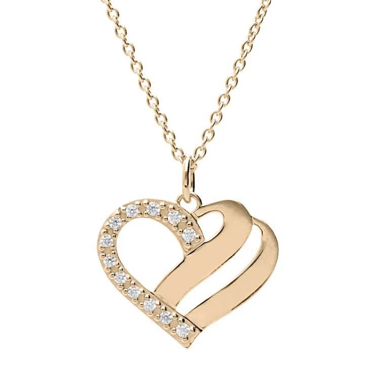 Collier cœur à graver oxydes blancs – Plaqué or | Azuline