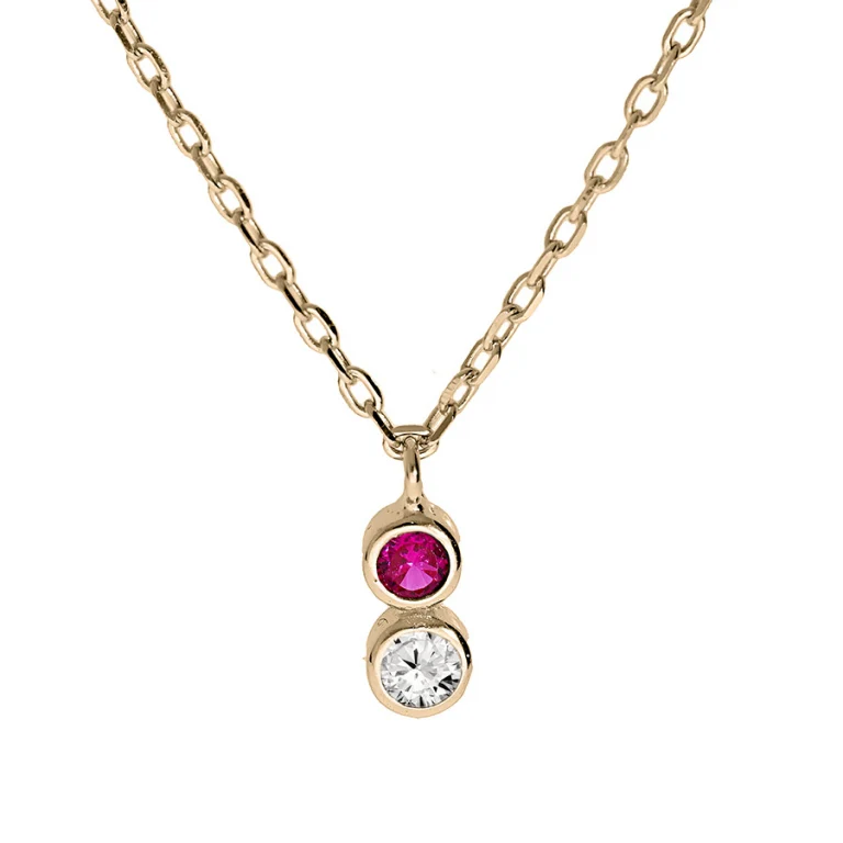 Collier pendentif oxydes fushia et blanc – Plaqué or | Azuline
