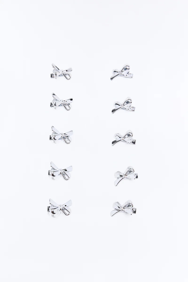 Bows On Bows 10 Piece Hair Charms Set - Silver