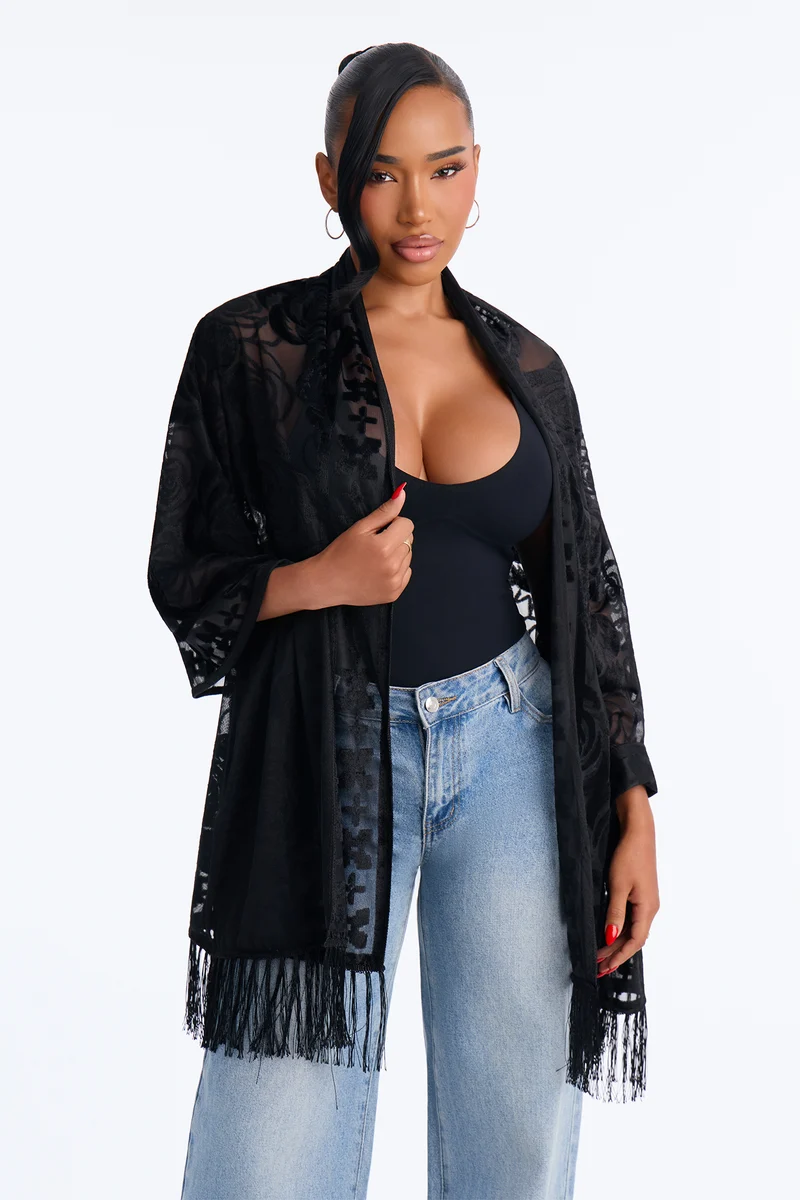 Soft Like Roses Burnout Velvet Sheer Shawl - Black