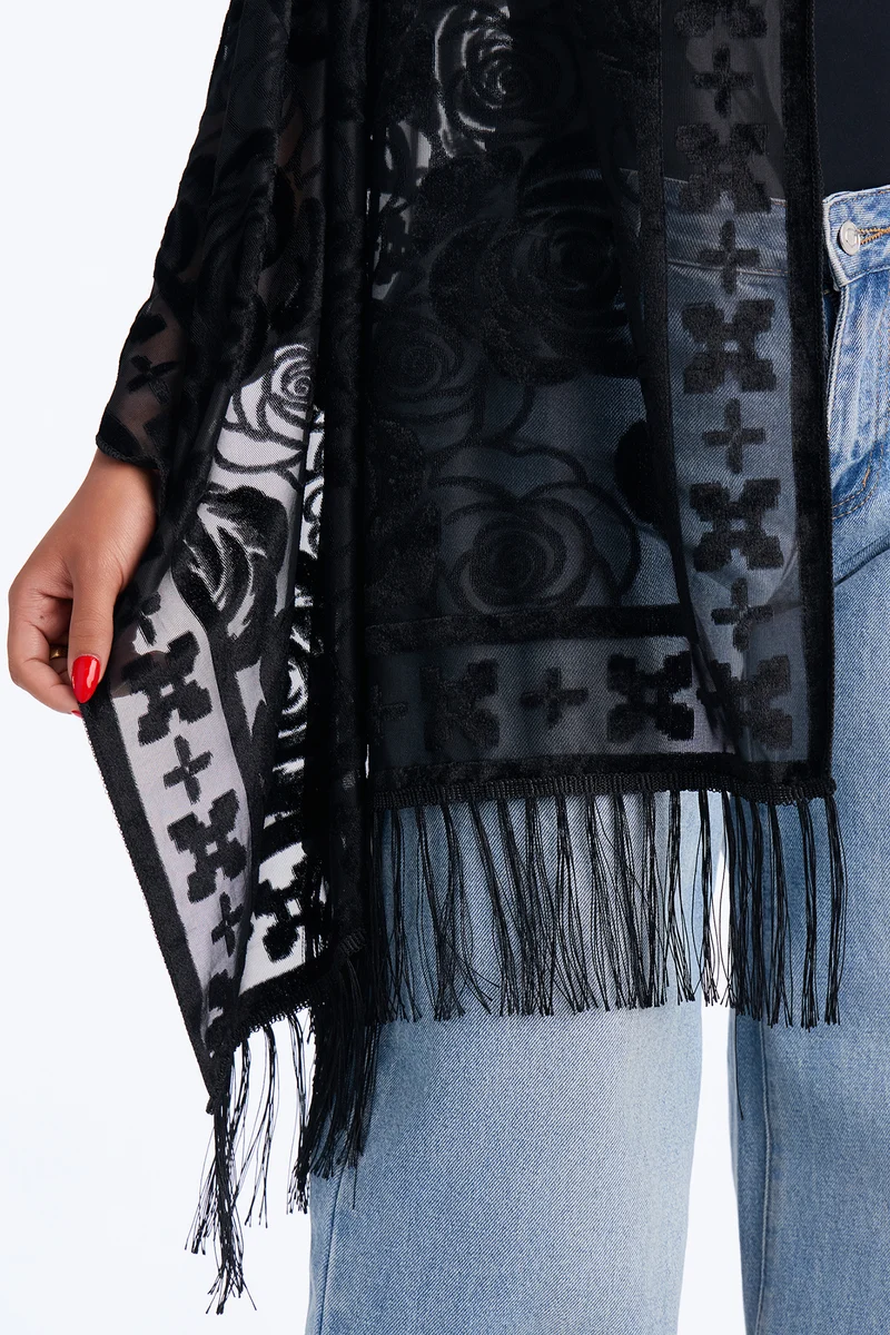 Soft Like Roses Burnout Velvet Sheer Shawl - Black
