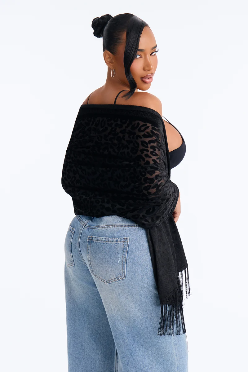 A Wild Affair Burnout Sheer Velvet Shawl - Black
