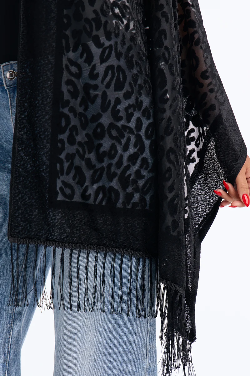 A Wild Affair Burnout Sheer Velvet Shawl - Black