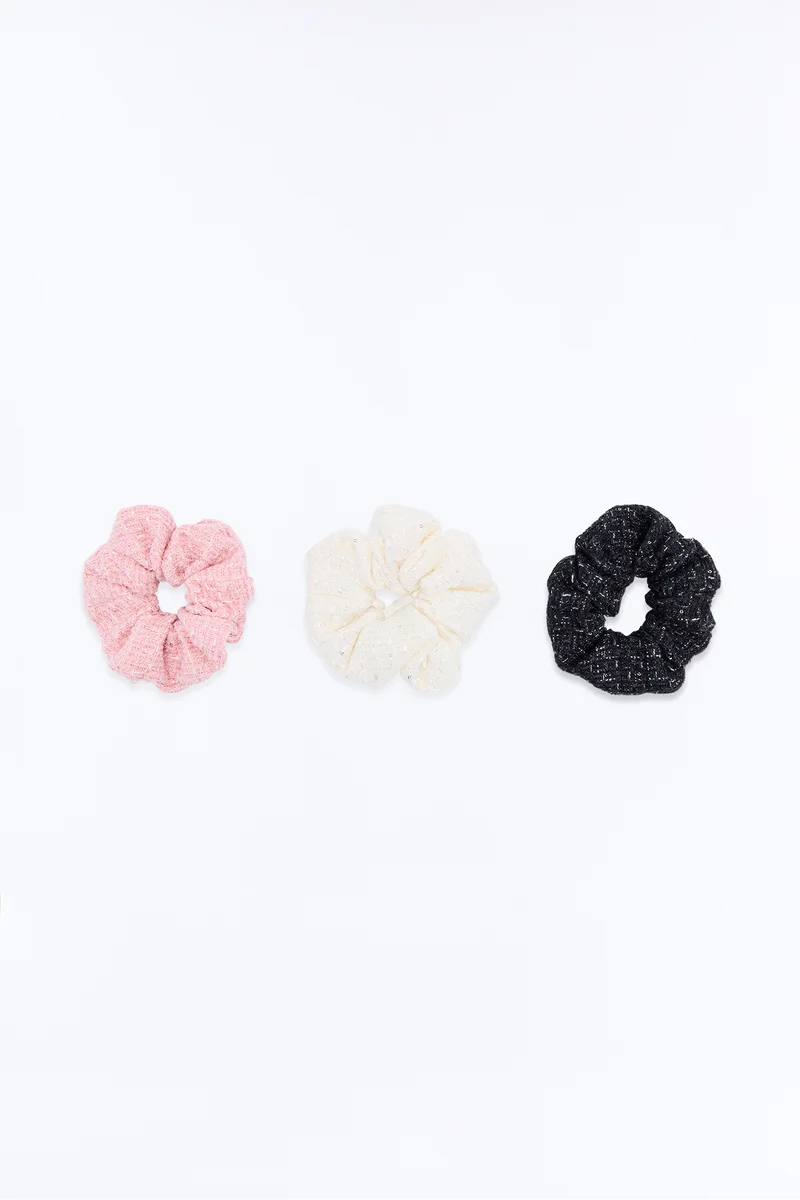 Poppy Tweed 3 Piece Scrunchie Set - Pink/combo