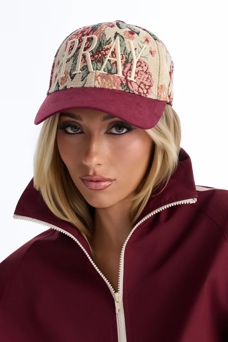 Pray Floral Tapestry Baseball Hat - Red/combo