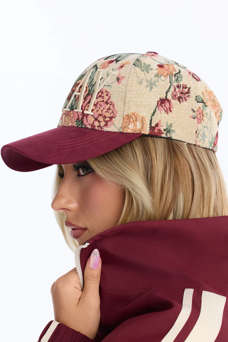 Pray Floral Tapestry Baseball Hat - Red/combo