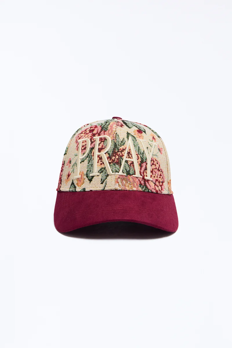 Pray Floral Tapestry Baseball Hat - Red/combo