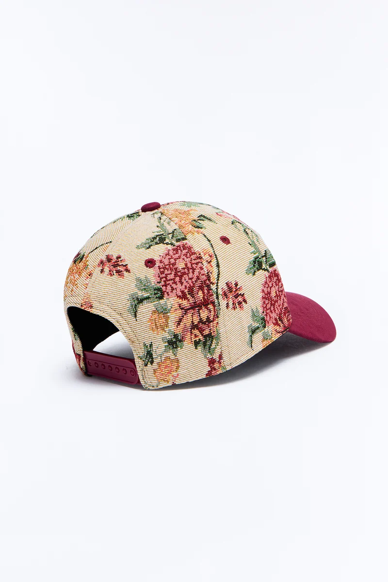 Pray Floral Tapestry Baseball Hat - Red/combo
