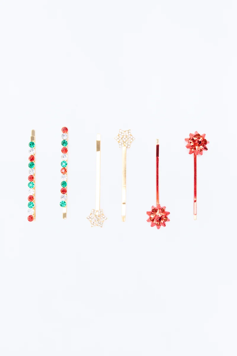 Merry Mood 6 Piece Hair Clip Set - Red/combo